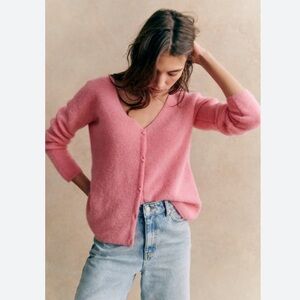 Sezane Barry cardigan sweater candy pink with tote bag / xxs/ NWT
